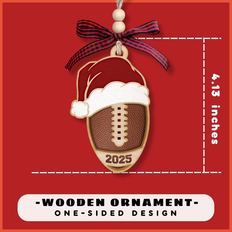 MAPDTWO Football Ornament - Football Ornaments for Christmas Tree - Sports Ornaments for Boys, Coaches, Players, Kids, Men - Gifts for Sports Lovers - 2 Layered Wood Christmas Ornament 2025 - Image 2